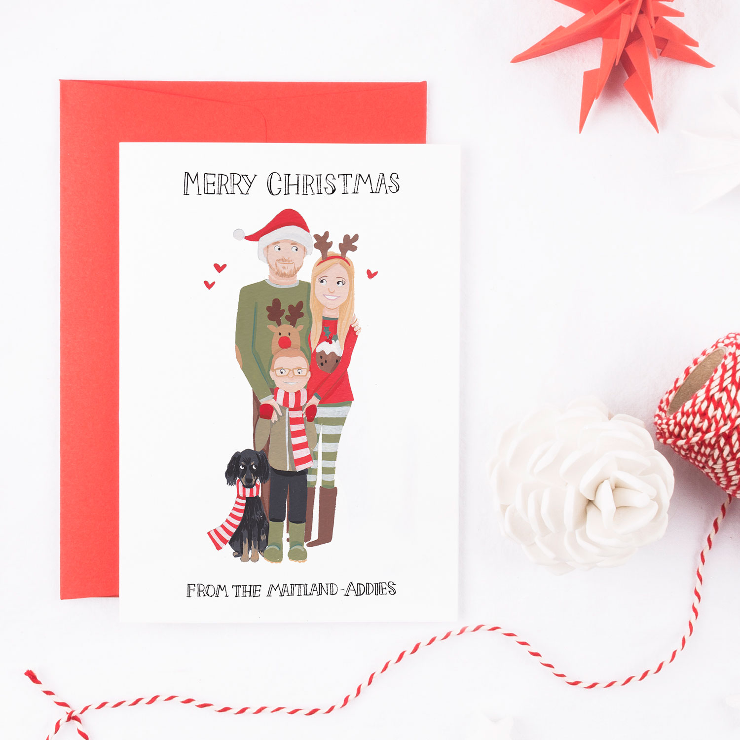 personalised family portrait christmas cards greetings from sarah