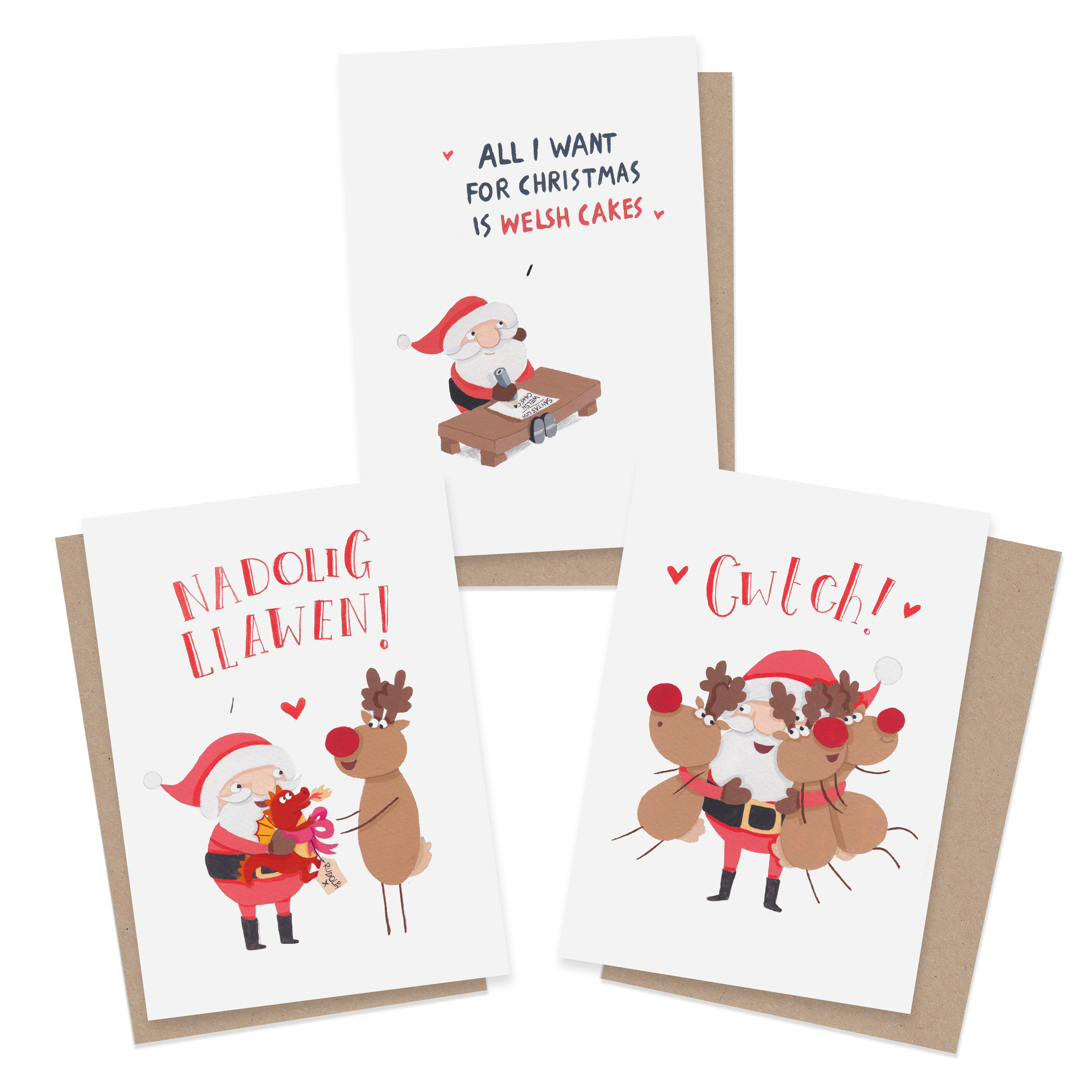 Welsh Christmas Card Bundle (3 or 6 pack) Greetings from Sarah